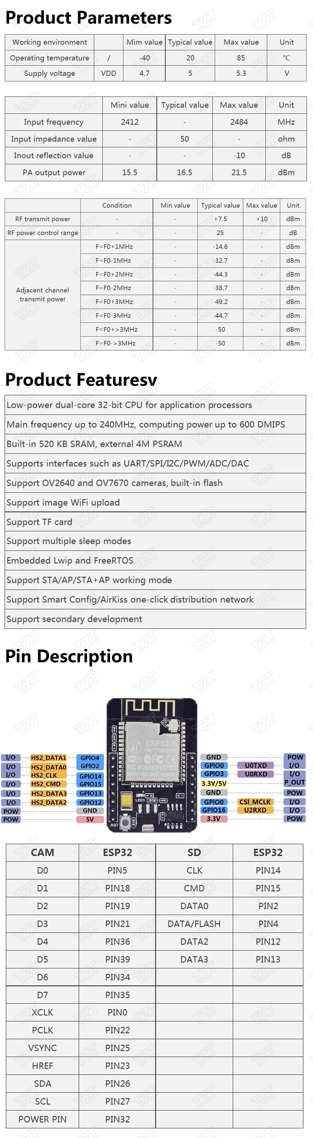 GREATZT ESP32-CAM WiFi+ модуль Bluetooth модуль камеры макетная плата ESP32 с модулем камеры OV2640 2MP для Arduino