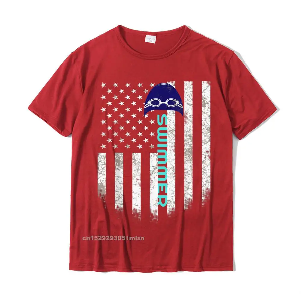 Cool Top T-shirts Graphic O Neck cosie Pure Cotton Man Tops T Shirt Printed Short Sleeve Tee Shirts Free Shipping Swimmer T Shirt Funny Swim Sports Swimming USA Flag Tee T-Shirt__3972 red