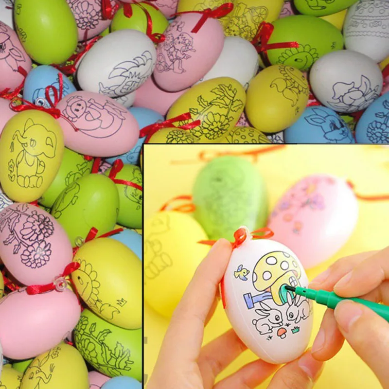 1 Set Easter Kids Manual DIY Easter Egg Simulation Graffiti Holiday Gift Decoration Plastic Goose Egg Hand Painted Eggshell Toy