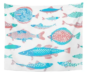 

Vector Ocean Fish Pattern in Japan Sea Vector Tapestry Wall Hanging Polyester Fabric for Bedroom Living Bedspread Room Dorm
