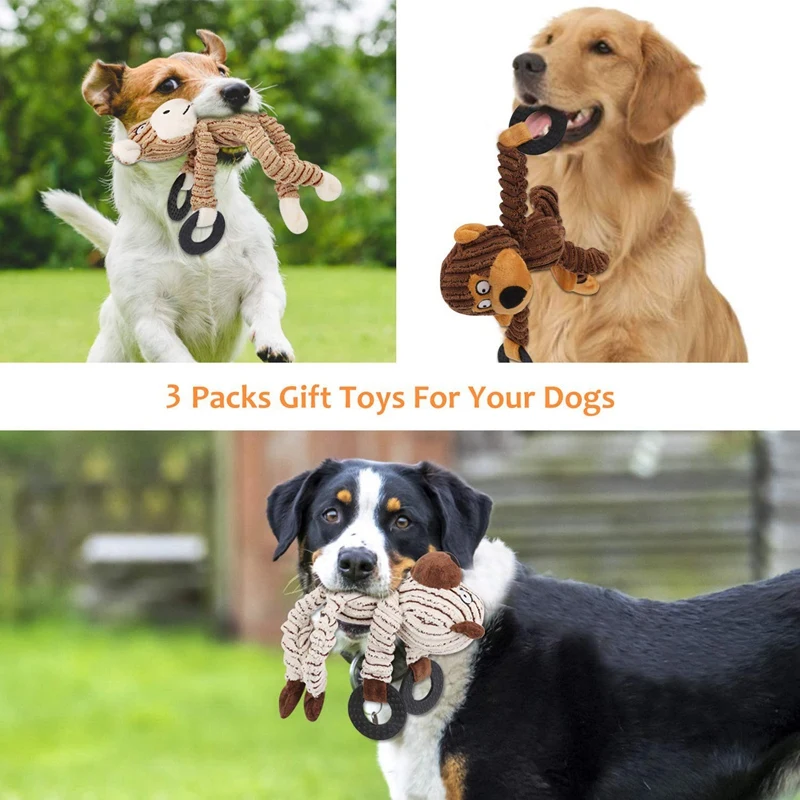 Собака пищащие жевательные игрушки прочный 3 комплект игрушек набор для щенка Маленькие Средние Большие Собаки играя делая удовольствие-обезьяна, медведь и бык