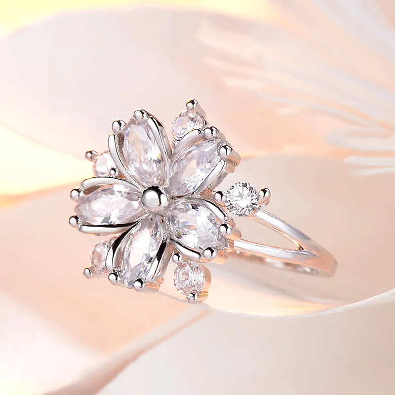 Silver Ring Wedding Rings Silver Rings Cherry Blossom Shape Zircon Ring 925 Silver Ladies Ring