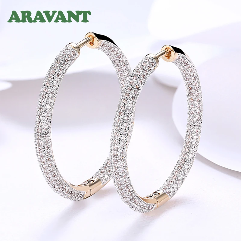 925 Silver 34mm 18K Gold Circle Hoop Earrings For Women Fashion Wedding Jewelry cute jewelry