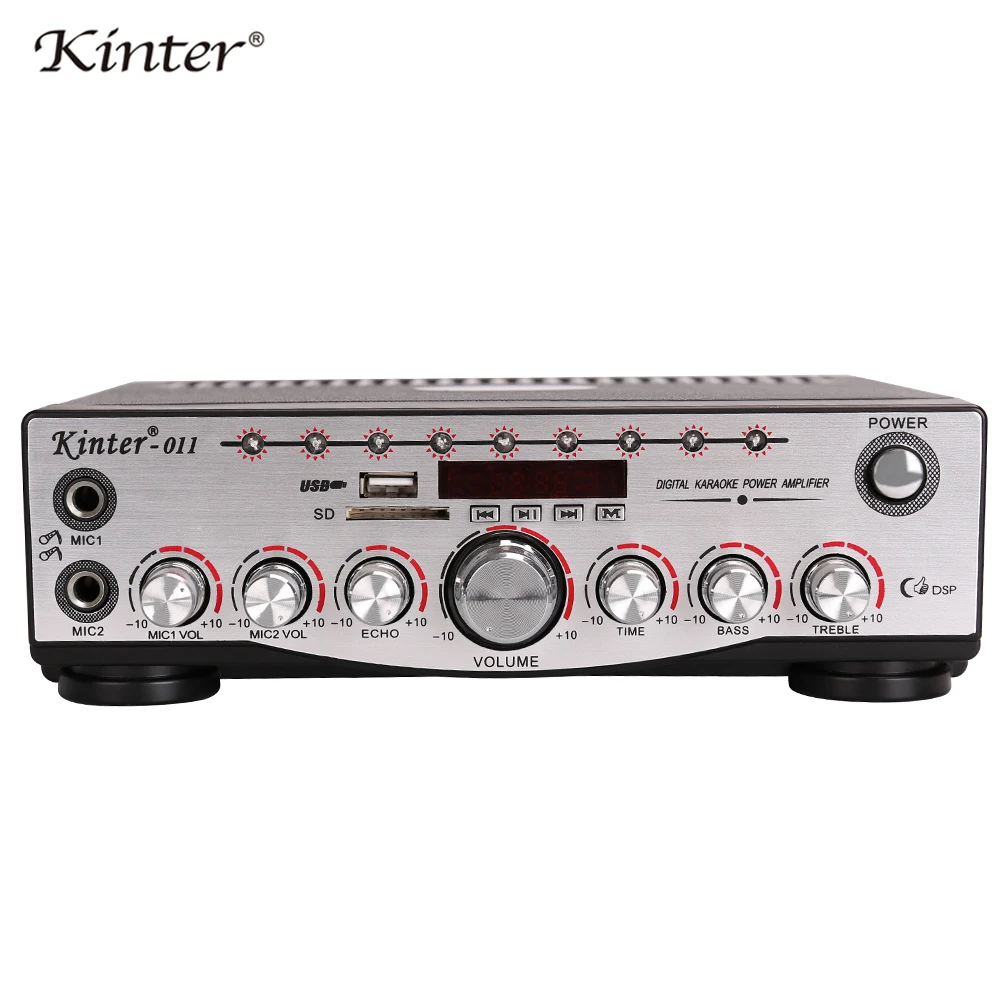 Kinter-011 караоке усилитель аудио Hifi стерео звук 2,0 канал 30 Вт Мощность AC220V DC12V USB SD микрофон вход FM радио в домашних условиях