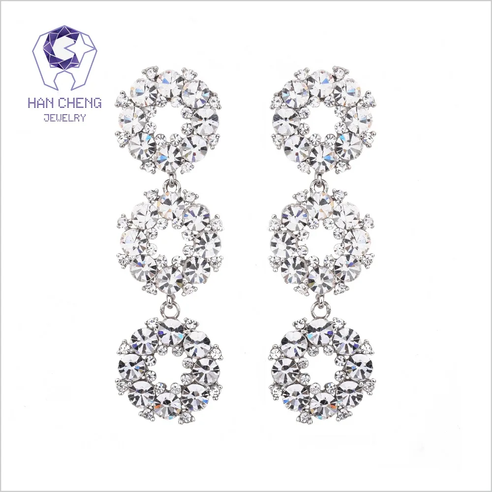 

HanCheng New Long Silver Hollow Circle Dangle Hanging Zircon Gem Stone Rhinestone Drop Earrings For Women Jewelry brincos bijoux