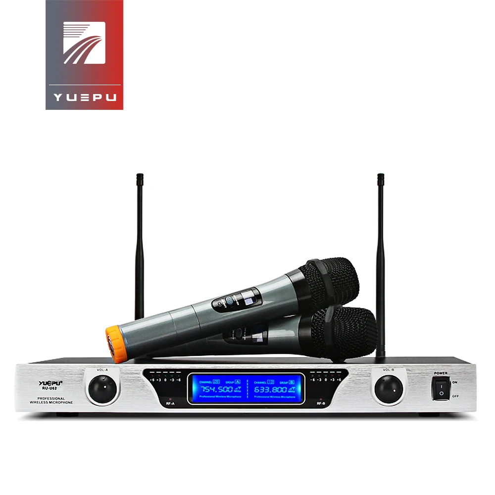 

YUEPU RU-U62 Professional UHF Fixed Karaoke Microphone Wireless System Dual Channel 2 Handheld Mic For Church Speech Family Use
