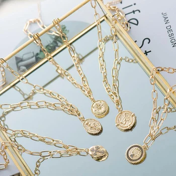 

Amaiyllis Free Style Alloy Charm Choker Necklace For Women Chic Geometric Coin Pendant Choker Collar Simple Metal Clavicle Chain