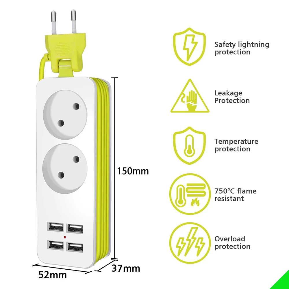 Штепсельная Вилка европейского стандарта Мощность полосы 4 USB Порты и разъёмы