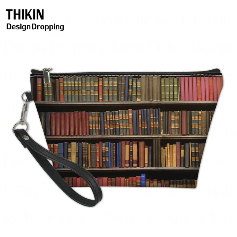 THIKIN женская косметичка из искусственной кожи под старину с узором в виде книги, косметический чемодан для макияжа, сумка для путешествий с книжным принтом