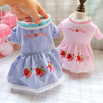 

Cute Delicate Stripe Summer Pet Dog Dresses Cotton Clothes For Spring Summer Clothes Puppy Skirt XS-XL