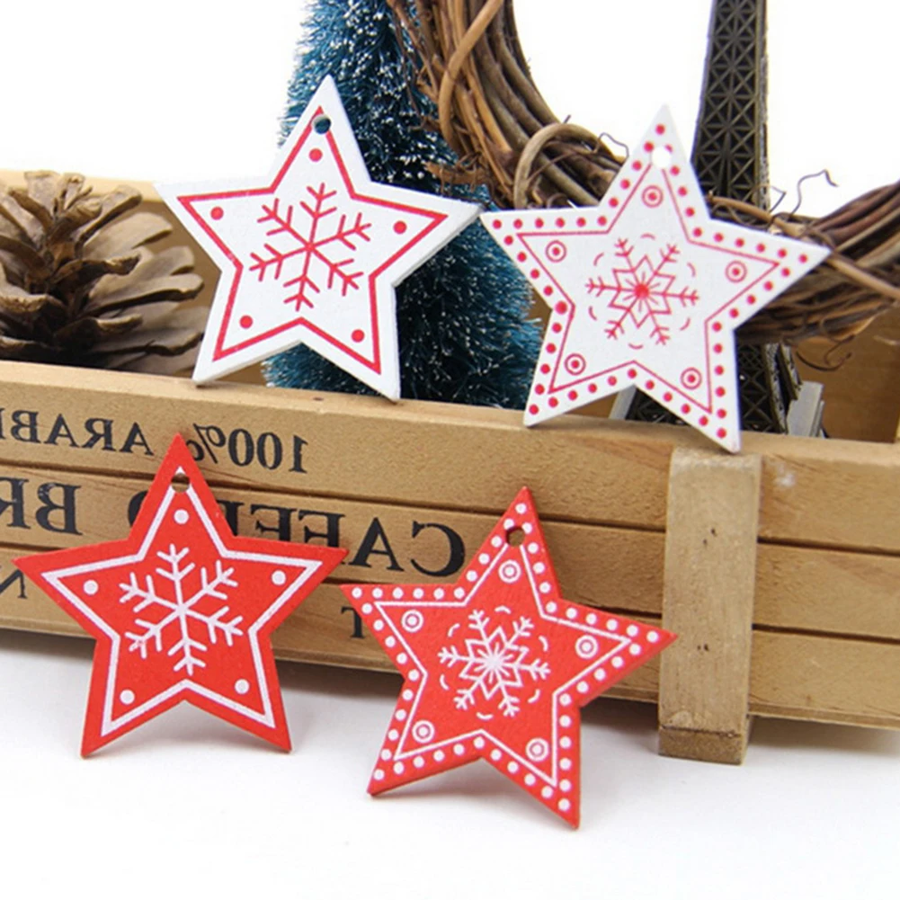 12pcs/pack Christmas Tree Pendants Wooden Toys Hanging Ornaments Xmas Decor for New Year Home Party Wedding