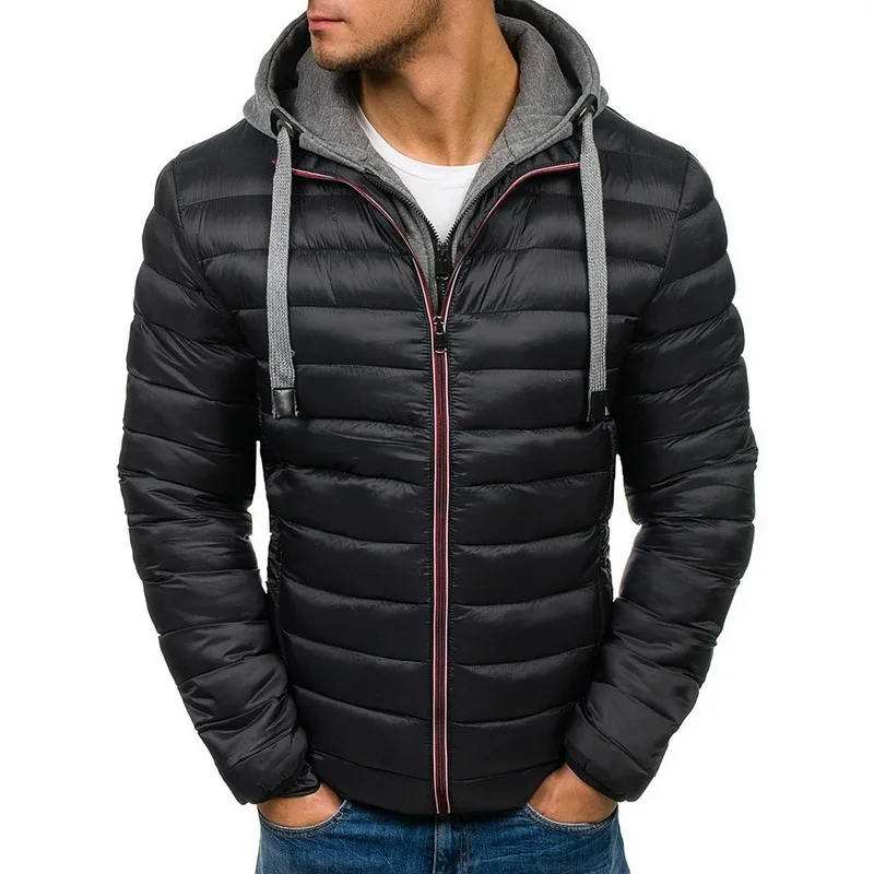 Легкая мужская куртка, Толстая Теплая мужская парка, мужская повседневная парка с капюшоном, зимняя мужская Модная приталенная куртка в стиле пэчворк - Цвет: black 1