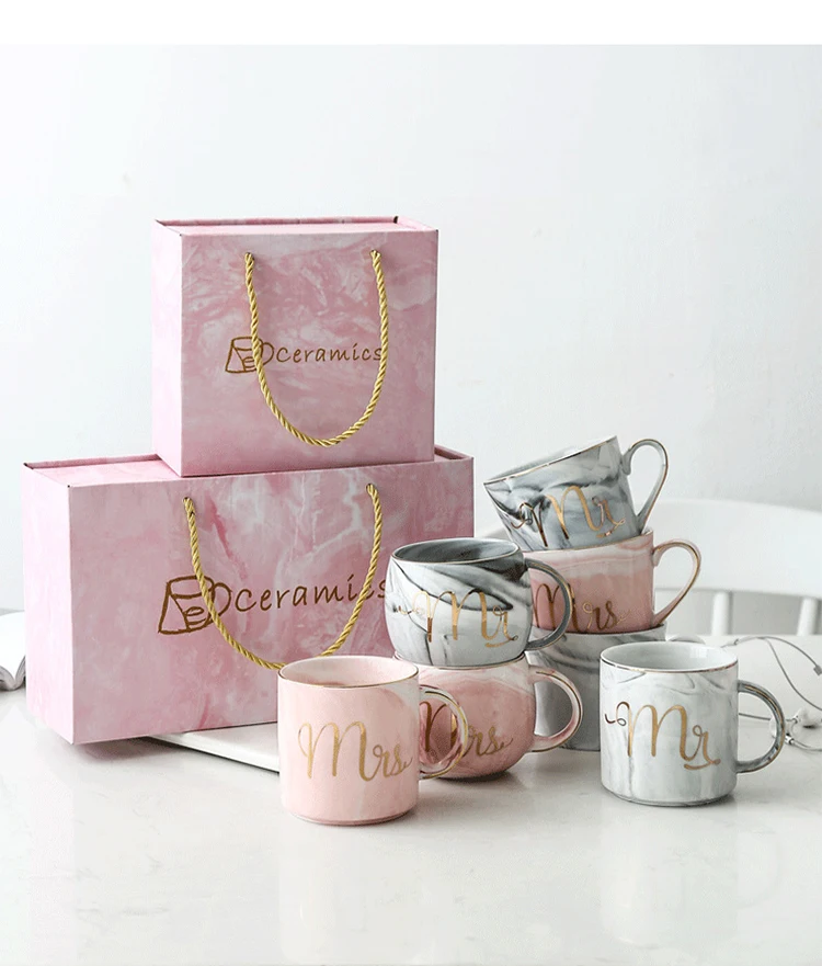 Роскошная розовая Золотая керамическая мраморная кофейная чашка, Свадебная пара для влюбленных, молочный чай, чашка для завтрака, подарок