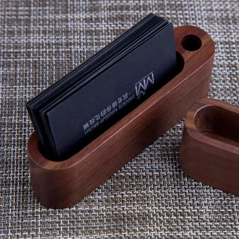 Office Supplies Set 4Styles Black Walnut Beech Wood ID Name Cards Stand Office Desk Wooden Business Card Holder Organizer Pen Storage Box Office