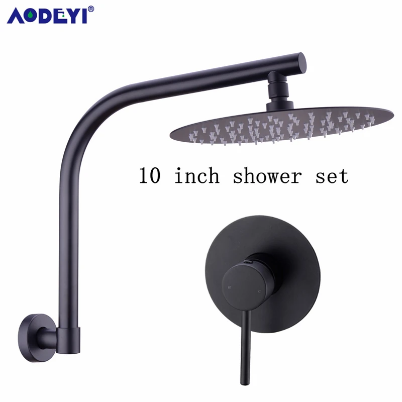 10 inch Round Shower AODEYI латунный матовый черный душевой набор, ванная 8-1" насадка для душа с дождевой насадкой, настенный удлинитель, душевые ручки - Цвет: 10 inch Round Shower