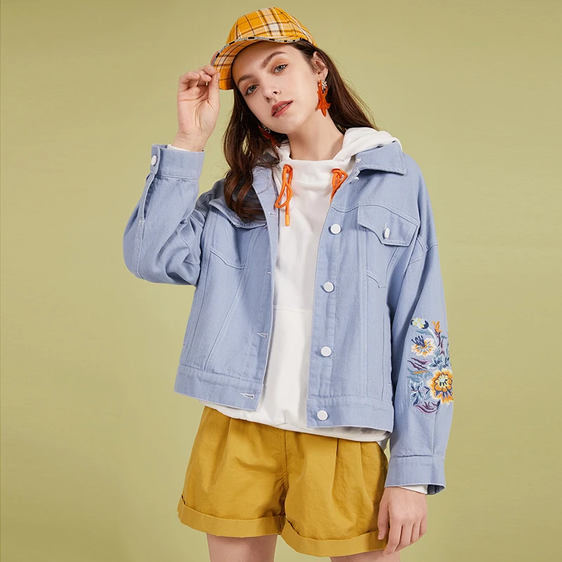 Flower Embroidered Hooded Denim Jacket – Artka Official