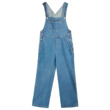 

Basic Things Denim Overalls Double Pocket Retro Loose Wide Leg Dungaree Strappy One-piece Jeans for Women