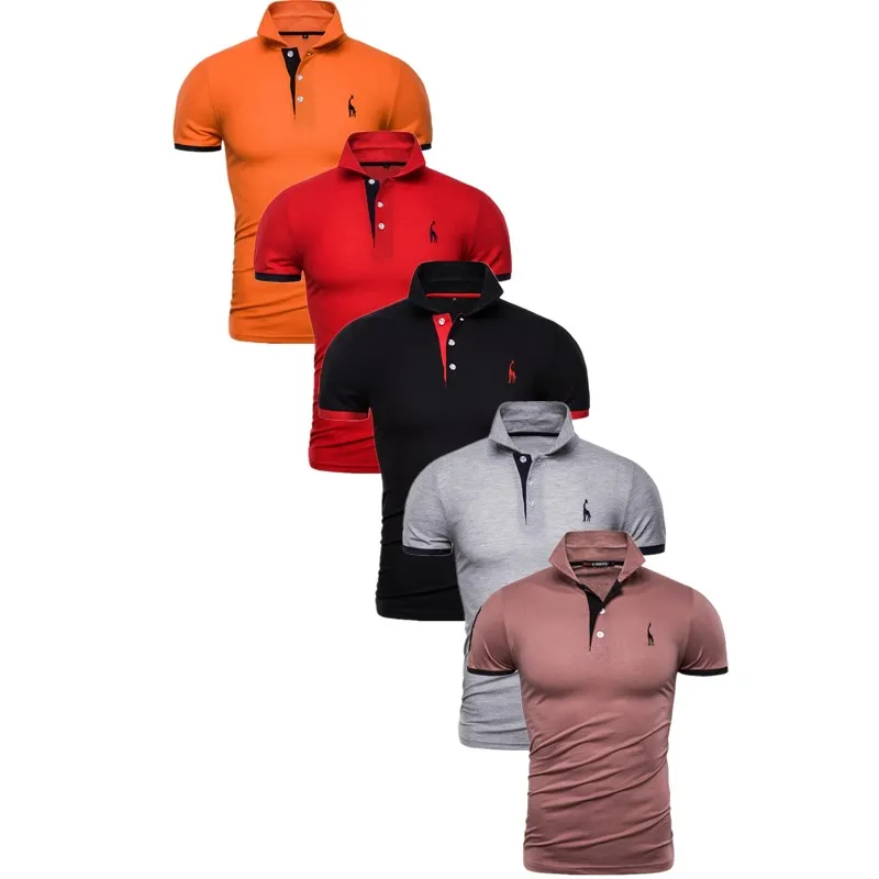 5pcs-5 5 шт. в комплекте, мужские Поло, однотонная Облегающая рубашка с коротким рукавом, Лоскутная хлопковая рубашка поло, Мужская модная уличная одежда - Цвет: 5pcs-5