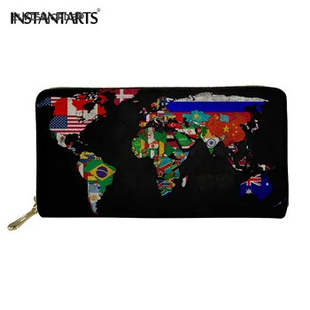 

ELVISWORDS World Maps Pattern Long Wallets Women Travel Handbag for Money Women Custom Logo Purse Ladies Party Wallet Phone Case