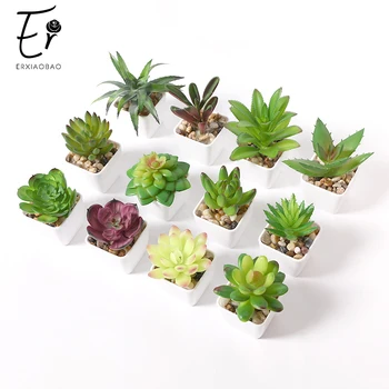 

Erxiaobao 12 Pieces/Set Simulation Succulents Mini Bonsai Potted Green Artificial Plants in Pot Placed Home Table Decoration