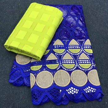 

(2.5+2.5yards/set) wonderful hollow out African bazin riche lace fabric plus Swiss cotton lace fabric set for party dress BZX044