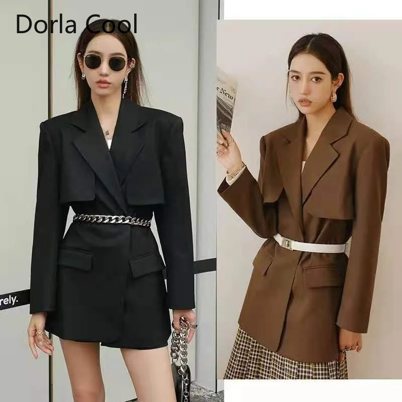 

High Street Women Designer Blazers Chain Sashes Notched Collar Chic Jacket Autumn Spring Runway Slim Long Coat Blazers Clothes