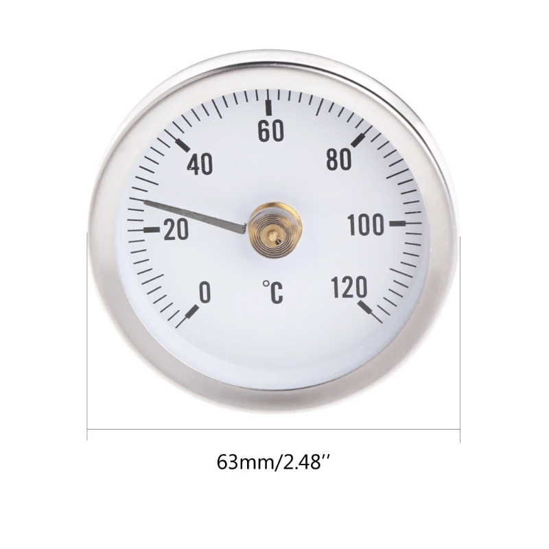 Pipe Clip-On Dial Thermometer Temperature Bimetal Temp Gauge& Spring 63mm 120℃ 35ED