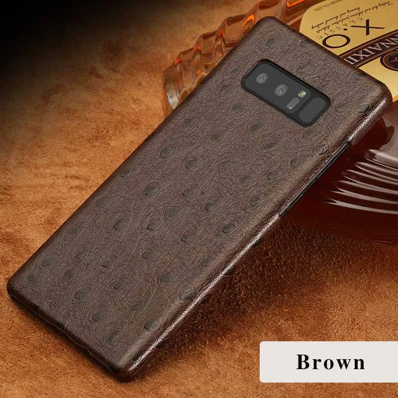Brown Воловья кожа чехол для samsung Galaxy S6 S7edge S8 S9 S10 плюс a30 a50 a70 страуса текстуры для Note 8, 9, 10, A5 A7 A8 J5 чехол - Цвет: Brown