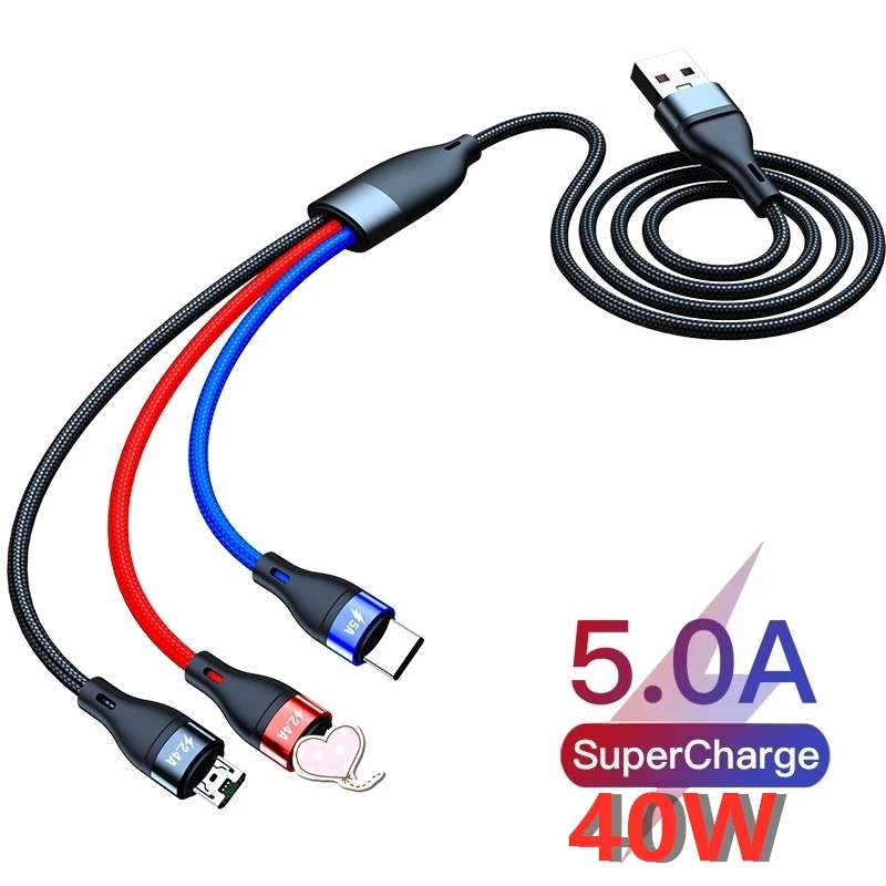 

Super Charge 3 in 1 USB Cable for Huawei for iPhone 11 Pro Max 3in1 2in1 Fast Charging 8 Pin Micro USB Type C Cable for Samsung