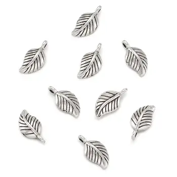 

100pcs Leaf Pendants Alloy Charms for DIY Jewelry Necklaces Bracelets Making Antique Silver Color 14x7x2.5mm