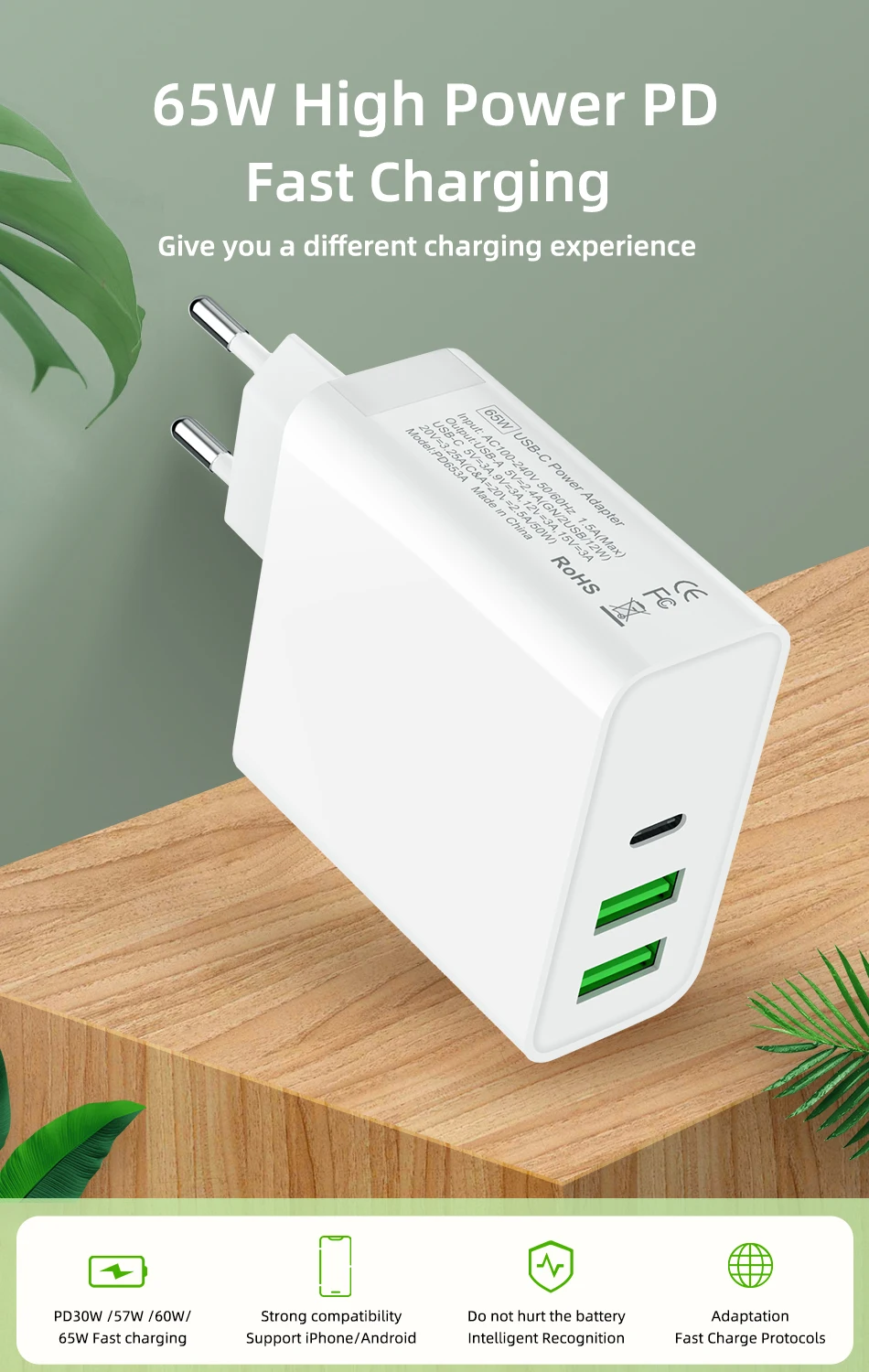 60 Вт/65 Вт USB зарядное устройство для телефона 1 порт PD3.0 QC3.0 зарядное устройство для MacBook Pro/Воздушный iPad Pro 2 порта USB адаптер питания для S8/S10 iPhone 11pro