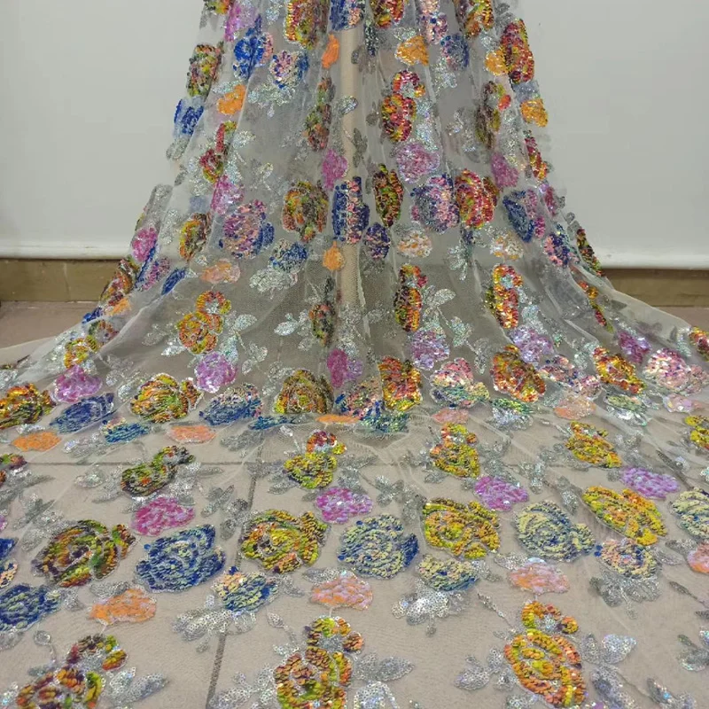 

(5yards/pc) High quality African French net lace wonderful embroidered sequins lace fabric for gorgeous party dress FHS053