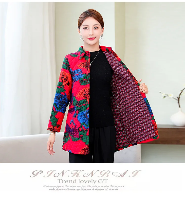 Middle-aged Women's Autumn And Winter Thin Cotton-padded Clothes 50-Year-Old Middle-aged Women Dress Autumn New Style Large Size