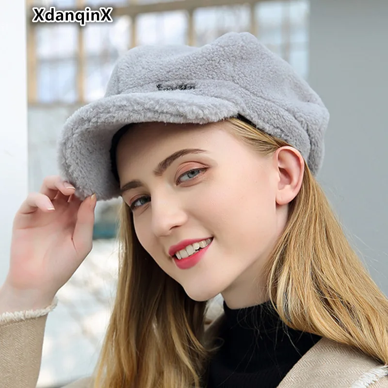 XdanqinX/Новинка года; зимние толстые теплые меховые шапки; элегантная женская шапка; теплые береты; кашемировая модная шапка для студентов; женская брендовая бейсболка