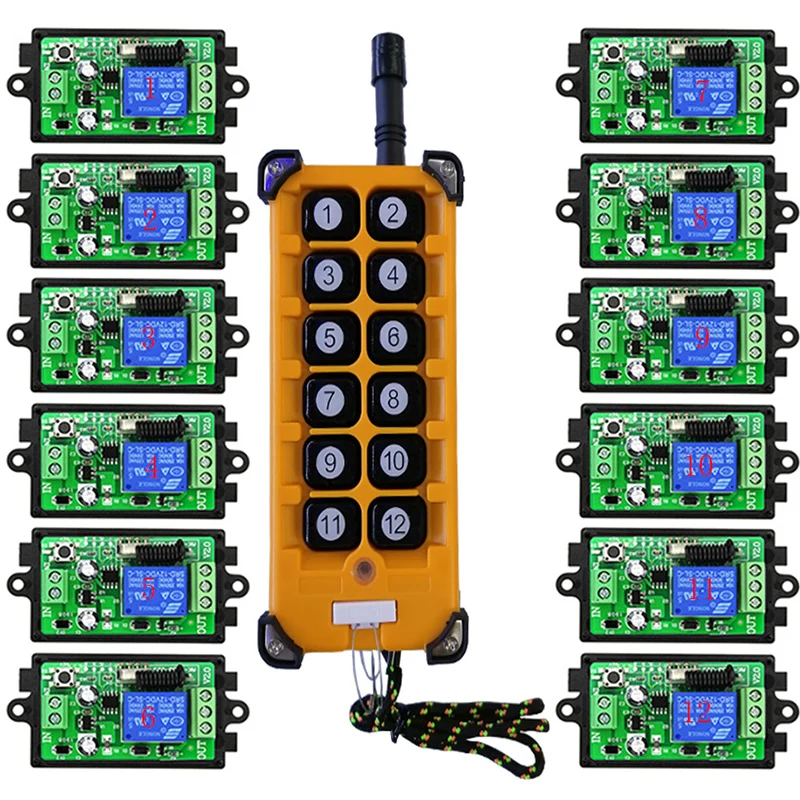 Longa Distância Dc12v 24v 1ch rf sem Fio Interruptor do Relé Controle Remoto Luz Lâmpada Portas Garagem Persianas Tela Projeção 3000m de