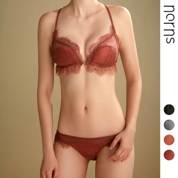 

Norns Front Button Ladies Thin Cup Anti-Convex Sexy Eyelash Lace Triangle Cup Bra Without Bra
