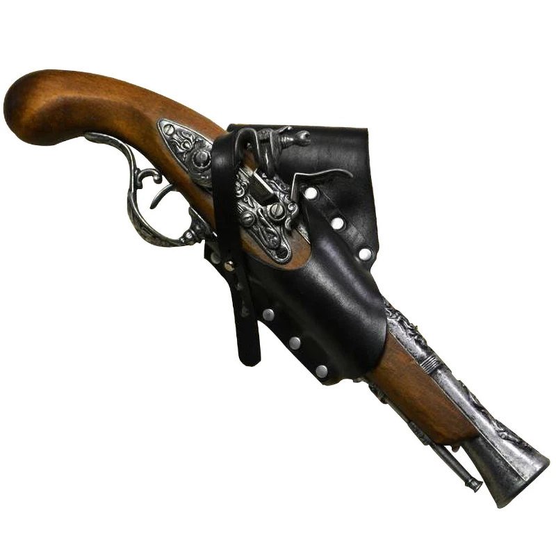Renaissance Pirate Leather Belt Flintlock Holster Pistol Firearm Gun Holder for Men Women LARP Cosplay