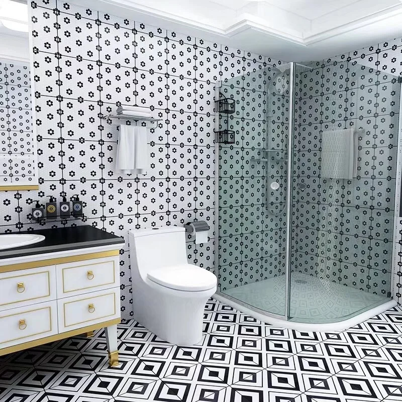 

Bathroom Ceramic Imitation of Mosaic Balcony Bathroom Tile Northern European-Style Black And White Tile Kitchen White Wall And F