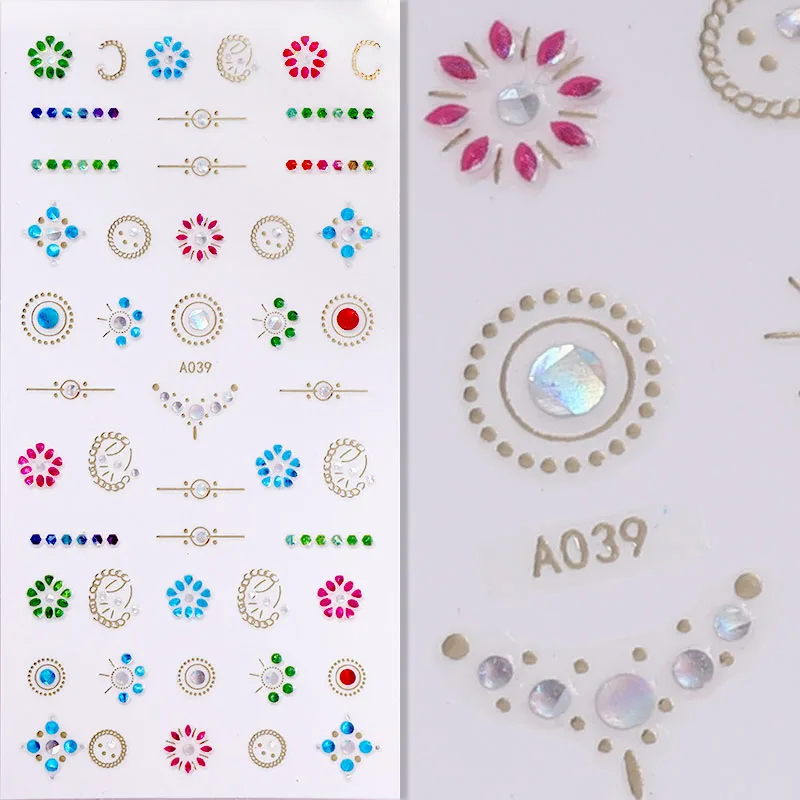 A039 FlorVida стикеры 3D на ногти Nail Art со стразами драгоценные камни Сверкающий Кристалл Блестящий стикер на клейкой основе для дизайна ногтей маникюр - Цвет: A039