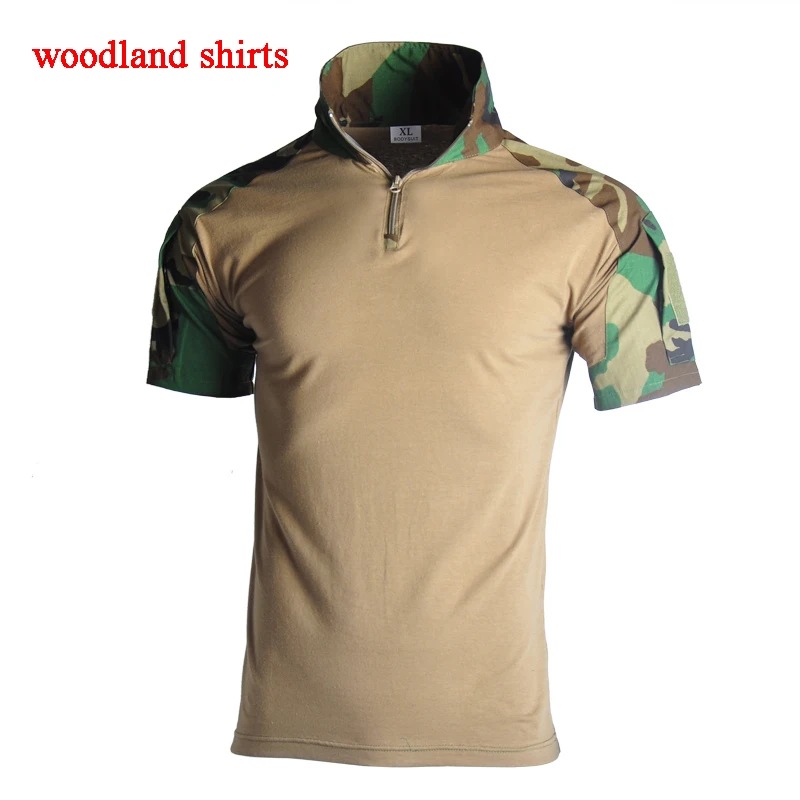 shirts woodland Военная тактическая Униформа с коротким рукавом камуфляж страйкбол Пейнтбол Охотничьи костюмы для мужчин и женщин стрельба дышащая мягкая боевая одежда - Цвет: shirts woodland