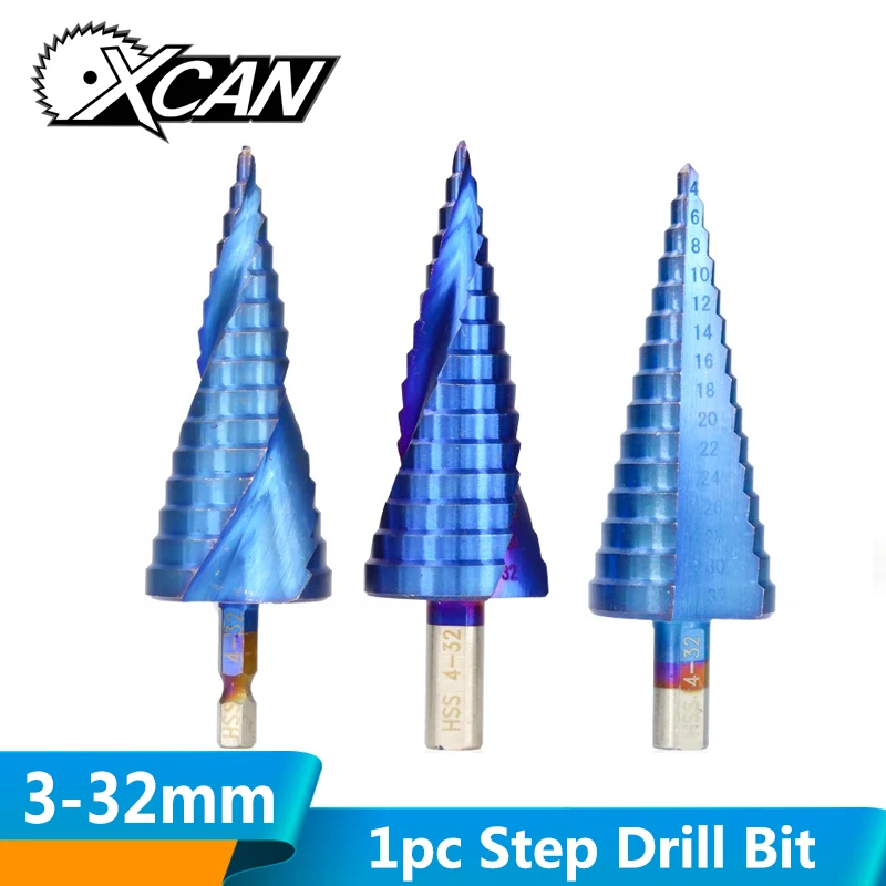 XCAN 1 шт. 3-12/4-12/4-20/4-32 ступенчатое сверло из быстрорежущей стали с голубым покрытием для сверления дерева/металла