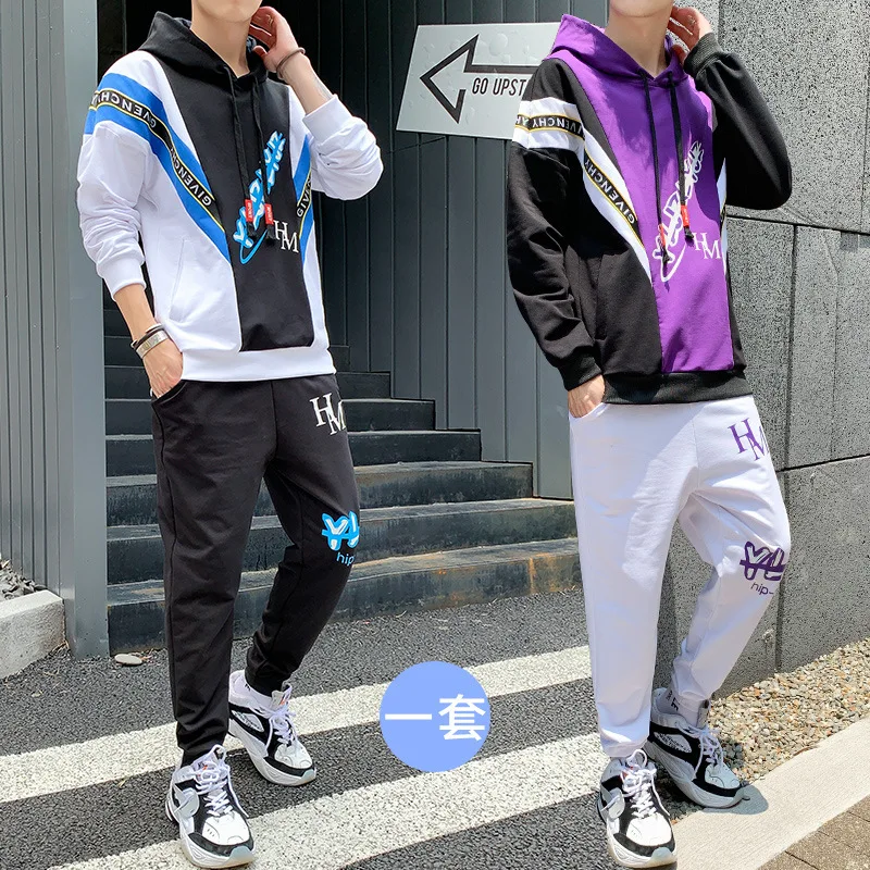 

2019 New Style Set Trend Korean-style Fashion Handsome Cool Printed Mixed Colors Leisure Sports Suit