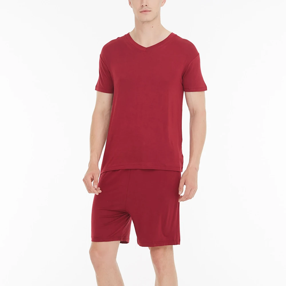 Lu's Chic Men's Short Sleeves Pajama Set Tops Shorts Summer Loungewear Modal Soft Sleep PJ Set Solid Cotton 2 Pieces Nightwear