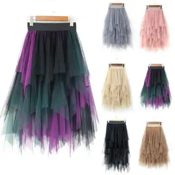 

Moxeay Layered Asymmetrical Tutu Skirts Adults High Waist Pleated A Line Dancer Wear Mesh Chiffon Ball Gown Tulle Mesh Skirt New