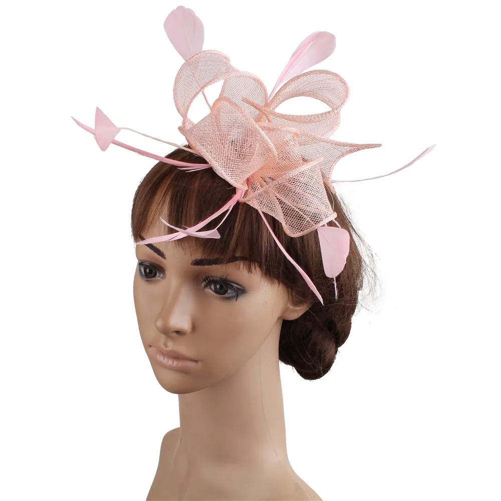 Elegant Bride Wedding Headwear Formal Sinamay Fascinator Hat With Fancy Feather Hair Accessory Women Wedding Headdress Hair Pin 2