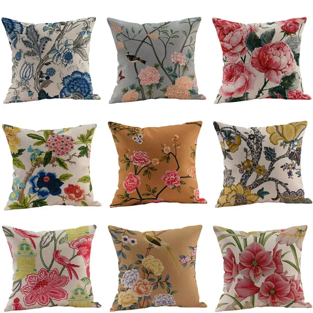 

Vintage Flower Cotton Linen Throw 45*45cm Cushion Cover Linen Throw Pillow Car Home Decoration Decorative Pillowcase