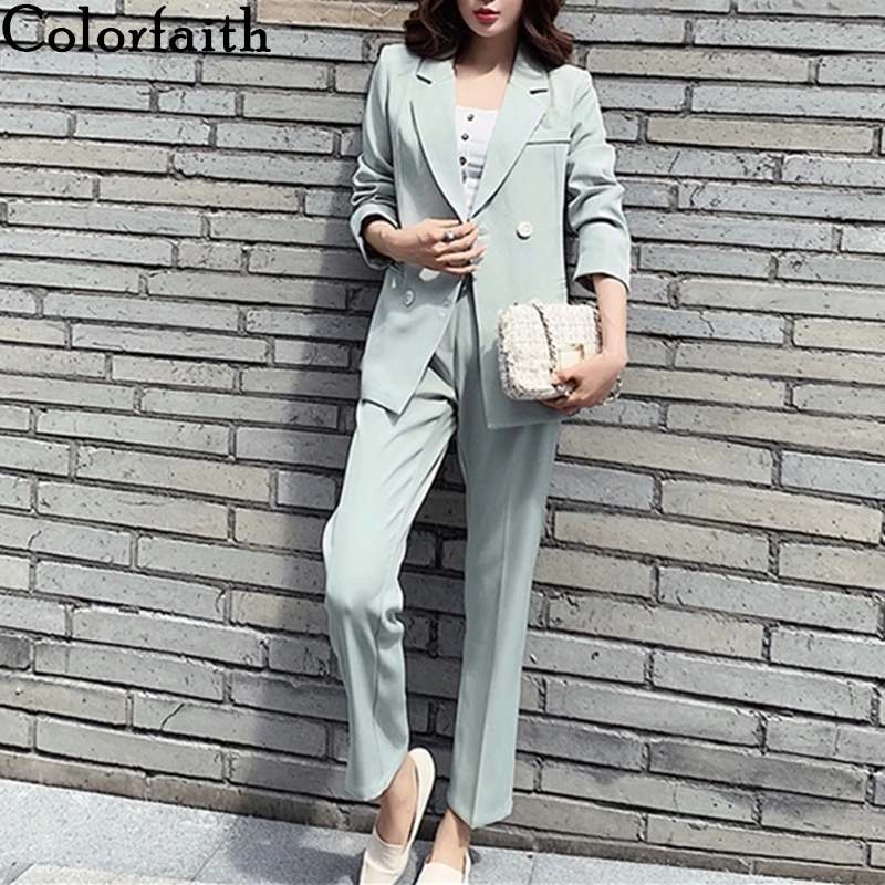Colorfaith, новинка, весенние женские комплекты из двух предметов, одинаковые штаны, повседневный двубортный офисный костюм с эластичной резинкой на талии, WS1272