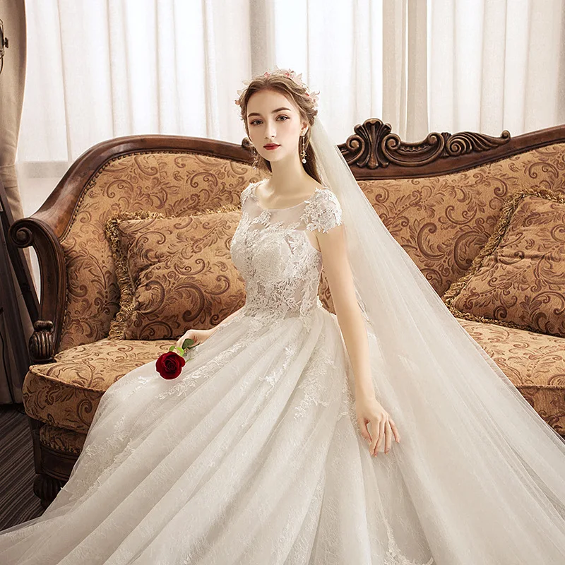 2019 AliExpress свадебное платье со шлейфом до пола для невесты оптовая