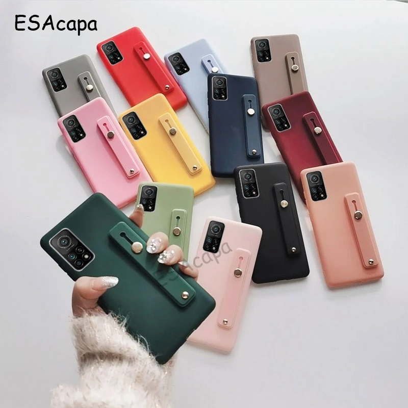 Wrist Strap Stand Holder Silicone Phone Case For Xiaomi Mi 10T Cases Matte Hand Band Soft Cover Pro Back | Мобильные телефоны и