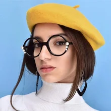 Лидер продаж, Модные прозрачные линзы с жемчугом, круглые женские очки, оправа, винтажные оптические очки, роскошные женские брендовые дизайнерские женские очки